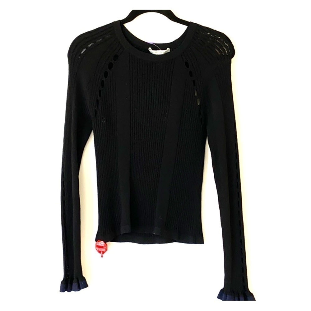 Autumn Cashmere Sweater Womens Size S Sweater Rib Pointelle Crew Black